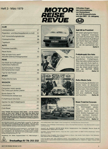 Motor Reise Revue AVD Heft 3 Ausgabe E von 03.1979, Prelude SN, Audi 80, Caravan
