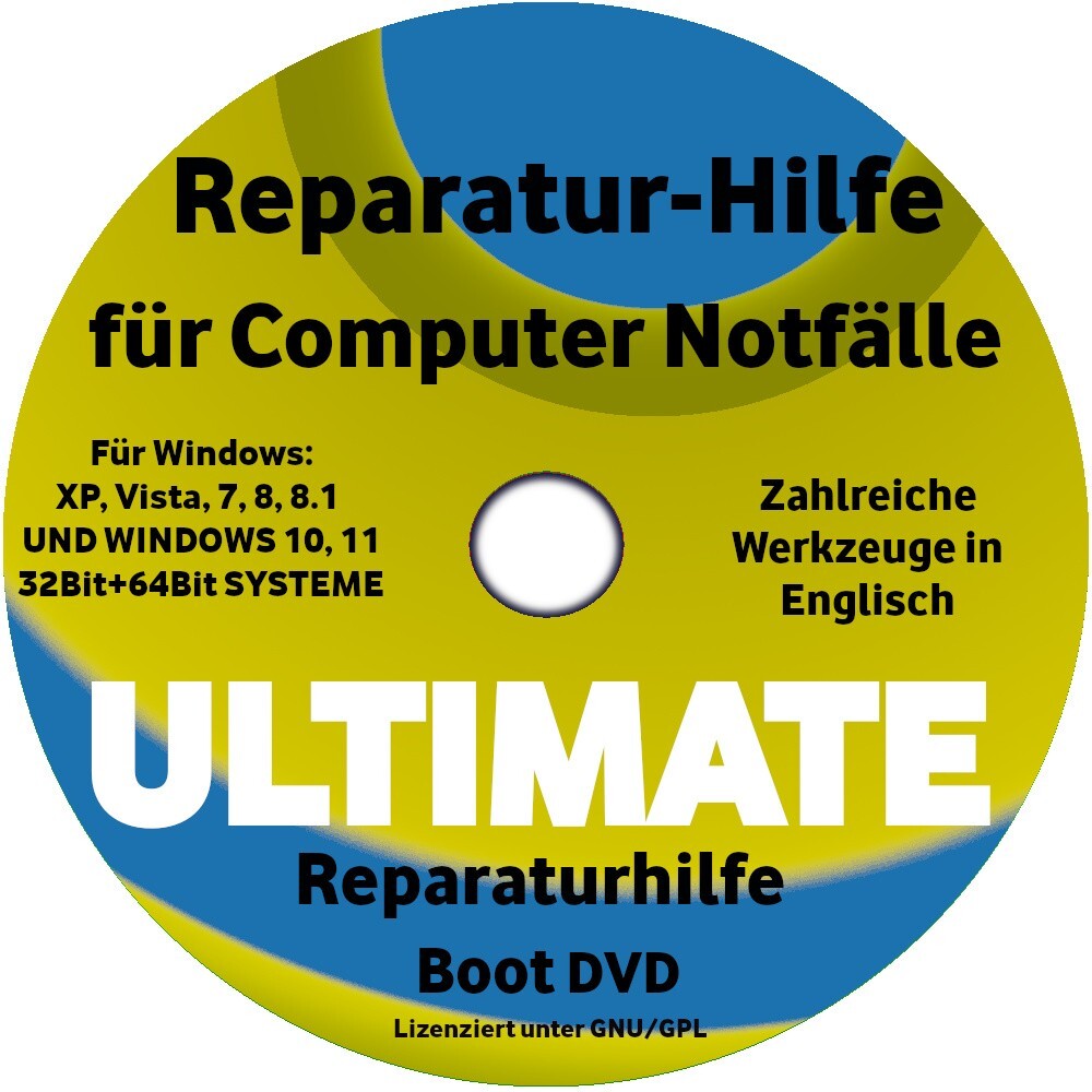 Ultimate Boot CD DVD für Win 7 8 10 11 Vista XP und Linux Computer & Laptops