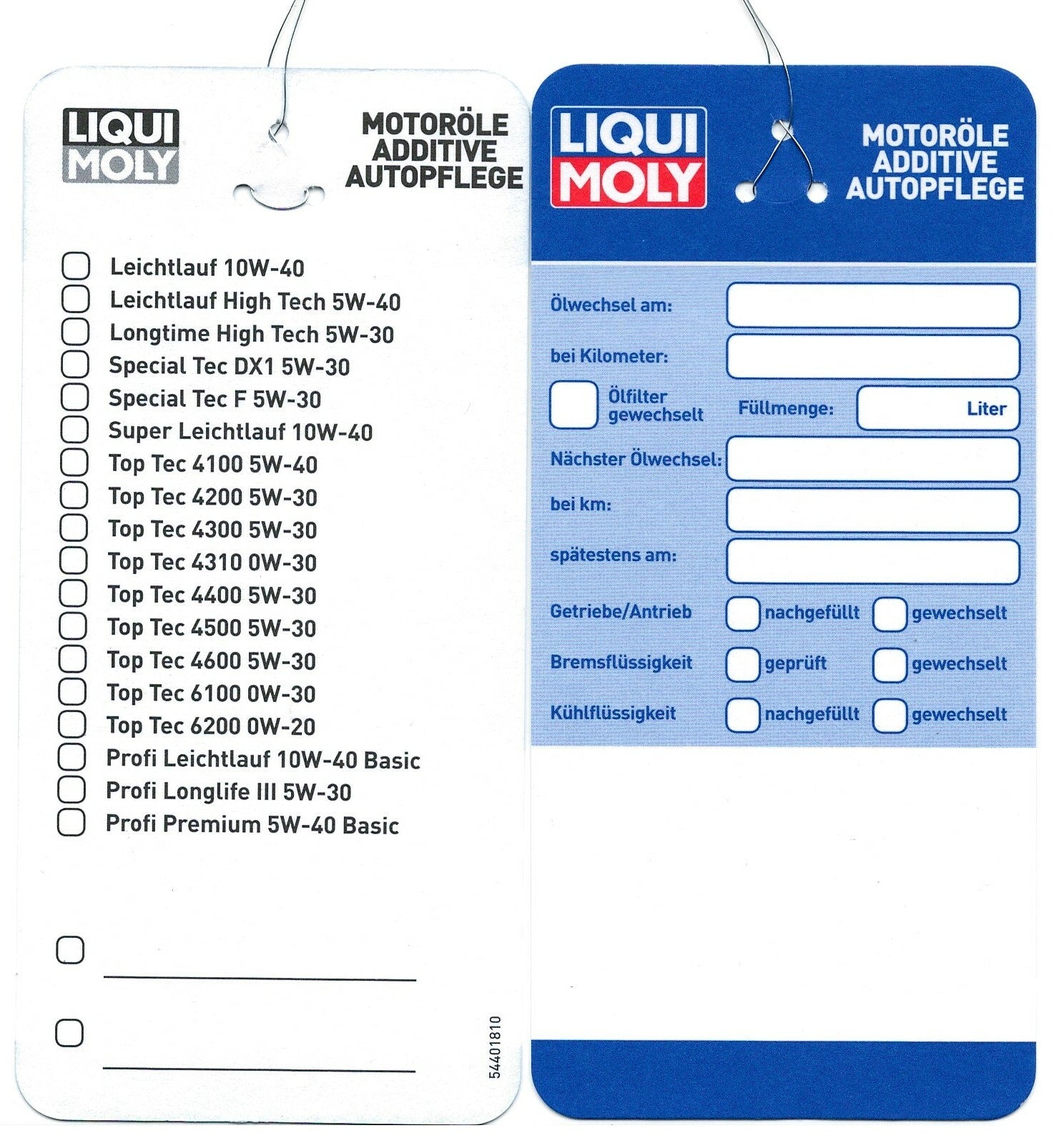 🔥 6x Ölzettel Ölwechselzettel LIQUI MOLY Ölanhänger Inspektion Serviceanhänger
